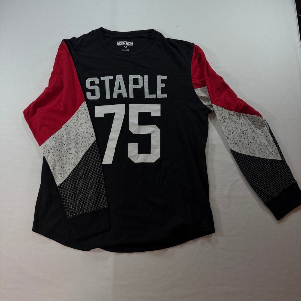 Staple Pigeon Mens 75 Colorblock Long Sleeve Streetwear Shirt Black Red Medium